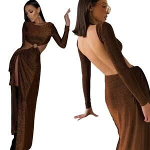 Meshki Bronze Sparkle Cutout Maxi Dress